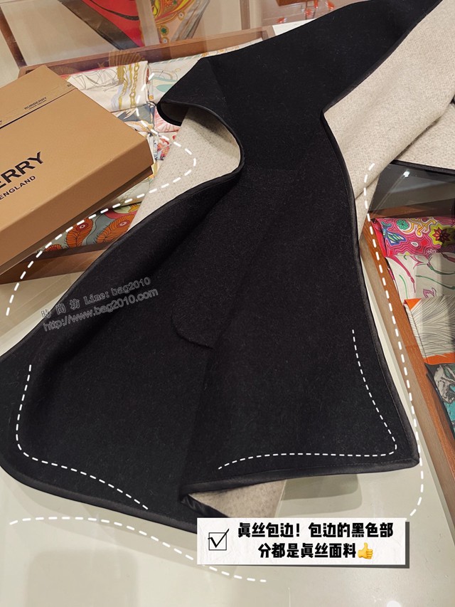 Burberry水晶圖案絲毛連帽斗篷披肩 巴寶莉2021新款真絲羊毛女士披風圍巾  mmj1490